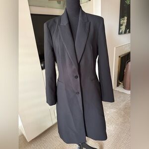 Black Longline Blazer Coat L Tailored Minimalist Structured Jacket Chic